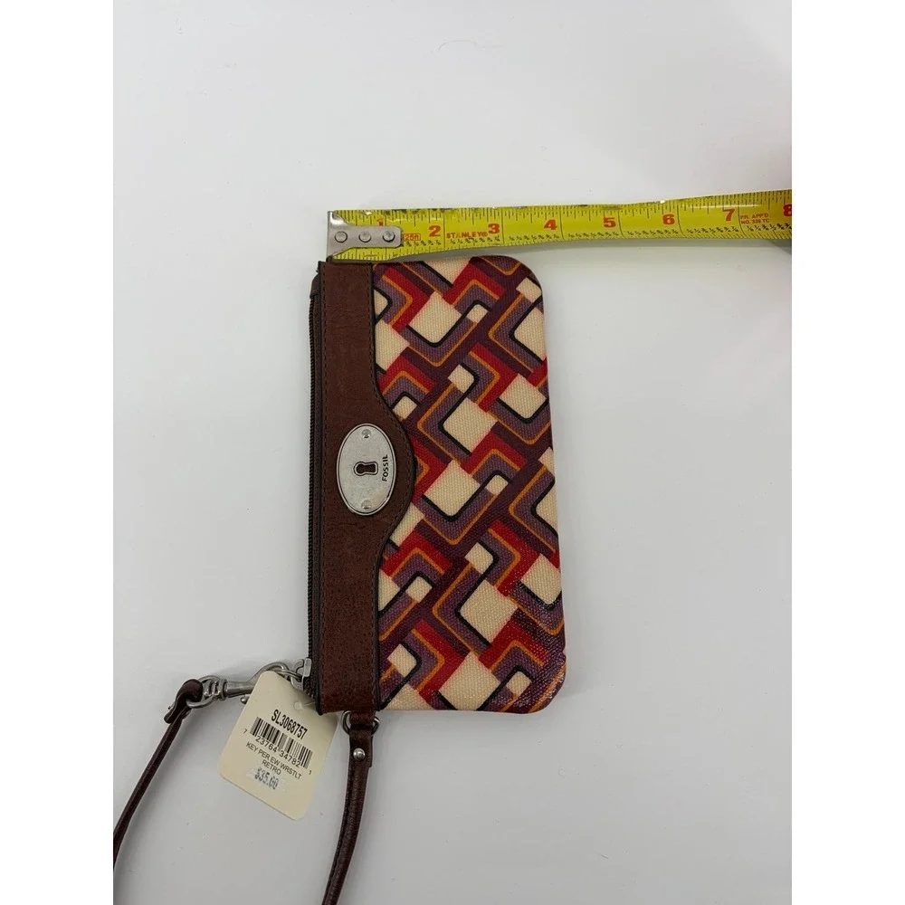 Fossil‎ Key-Per Geometric Leather Wrist Strap Card Holder Wristlet Wallet NWT